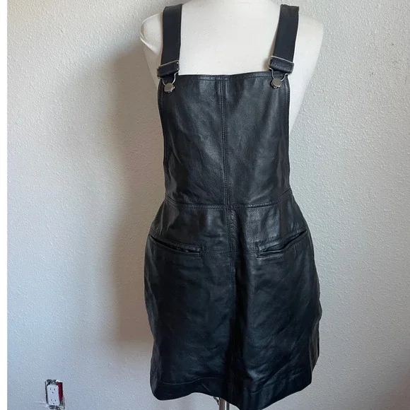 chinese dress ladies Women Genuine Leather Black Dress Short/Mini Bodycon Leather Overall W